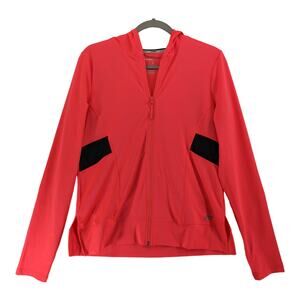 Marika Jacket Hooded Active Sweatshirt L Neon Pink Black Side Slit Long Sleeve‎